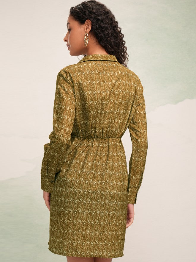 Tokyo Talkies Women Mustard Printed Fit And Flare Dress - Mustard - Image 3