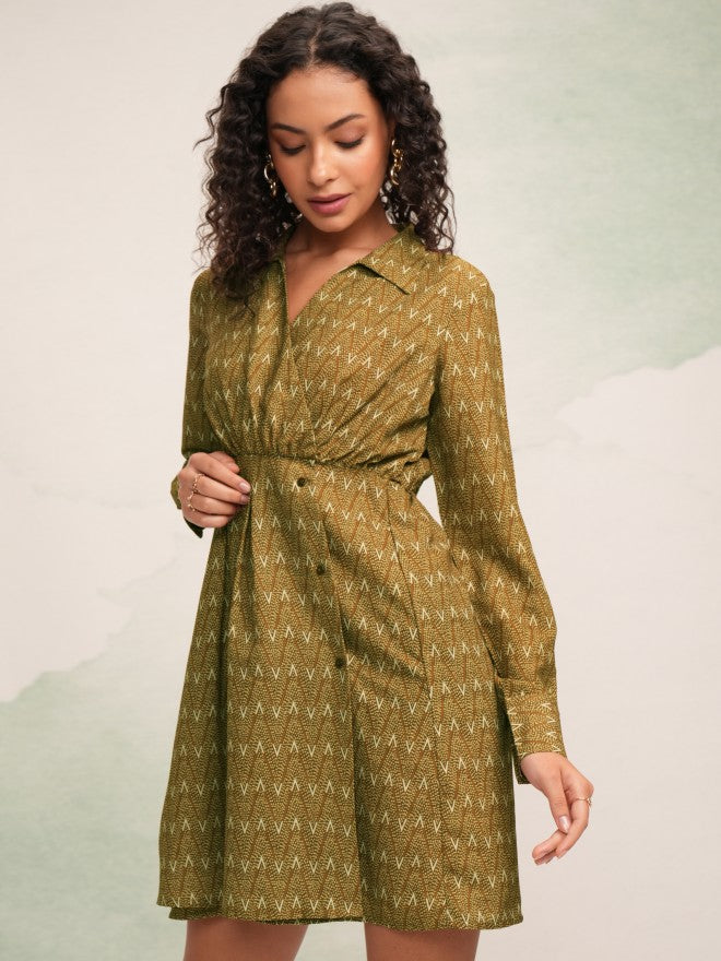 Tokyo Talkies Women Mustard Printed Fit And Flare Dress - Mustard - Image 4