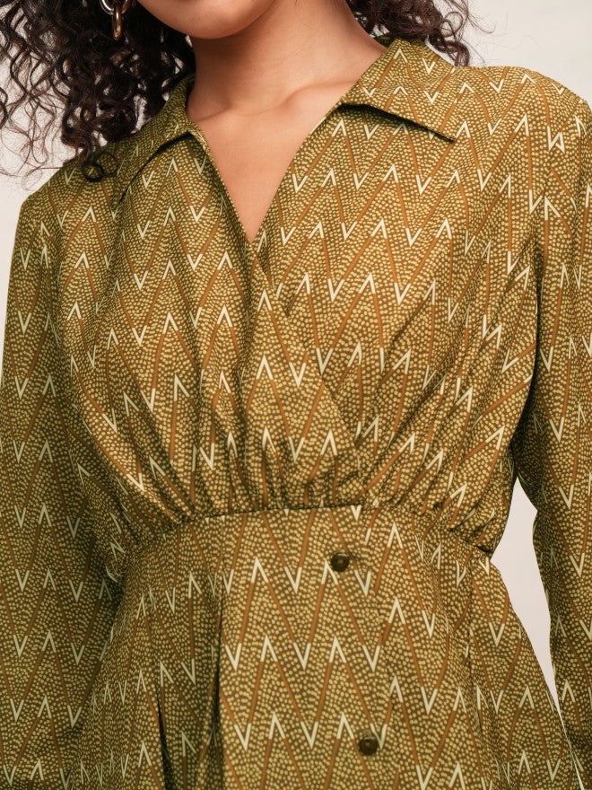 Tokyo Talkies Women Mustard Printed Fit And Flare Dress - Mustard - Image 5