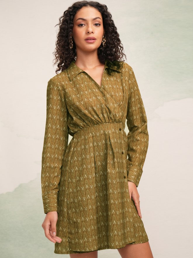 Tokyo Talkies Women Mustard Printed Fit And Flare Dress - Mustard - Image 6