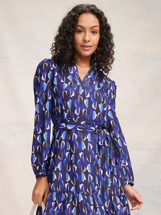 Tokyo Talkies Women Black Printed A-Line Dress - Blue - Image 1