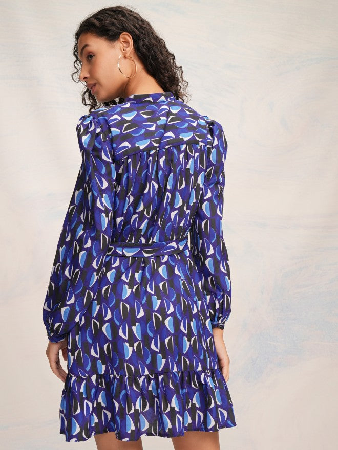 Tokyo Talkies Women Black Printed A-Line Dress - Blue - Image 3