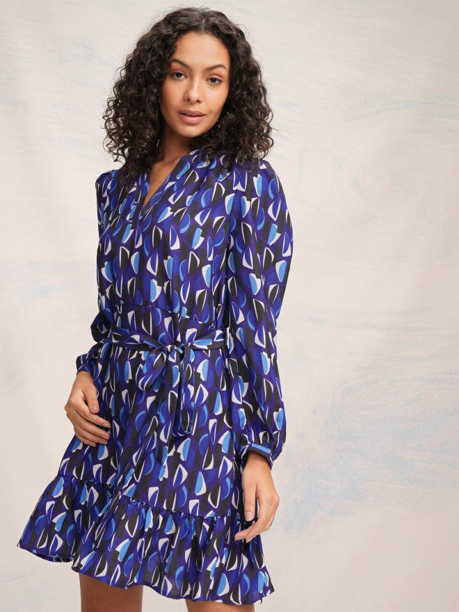 Tokyo Talkies Women Black Printed A-Line Dress - Blue - Image 4