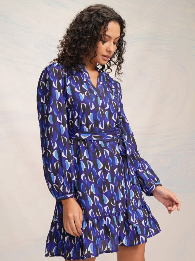 Tokyo Talkies Women Black Printed A-Line Dress - Blue - Image 6