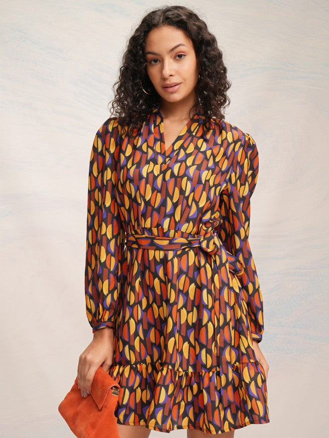 Tokyo Talkies Women Black Printed A-Line Dress - Multi - Image 1