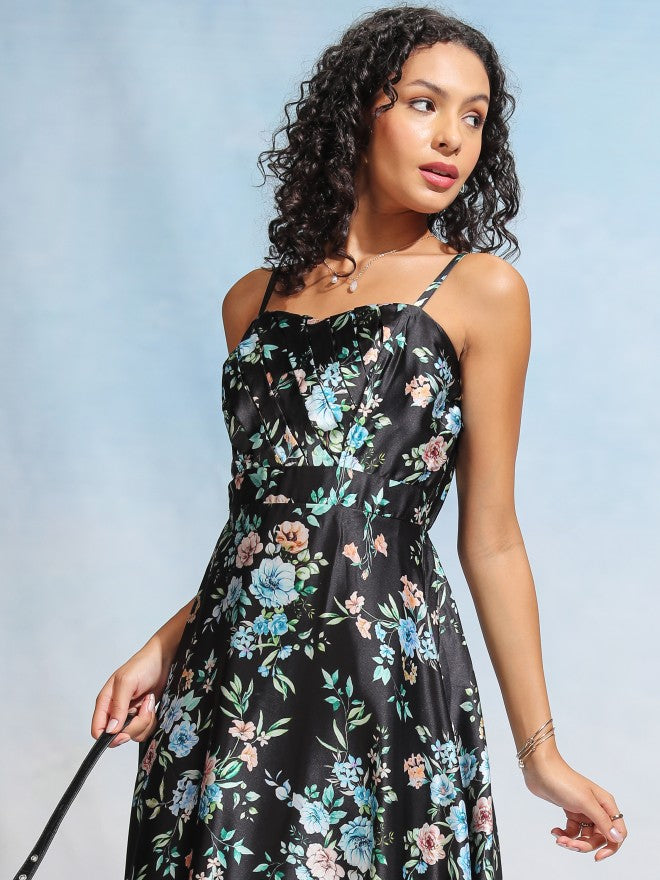 Tokyo Talkies Women Black Printed Maxi Dress - Black - Image 1