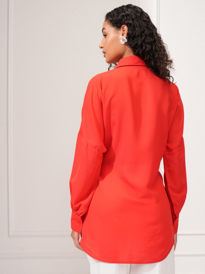 Tokyo Talkies Women Red Solid Shirt Dress - Red - Image 3