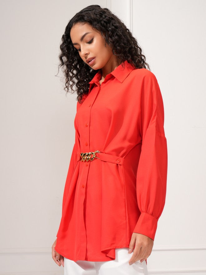 Tokyo Talkies Women Red Solid Shirt Dress - Red - Image 4