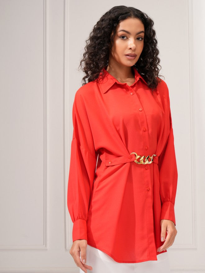Tokyo Talkies Women Red Solid Shirt Dress - Red - Image 6