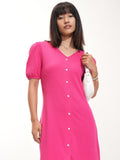 Tokyo Talkies Women Pink Self Design A-Line Dress - Pink - Image 1