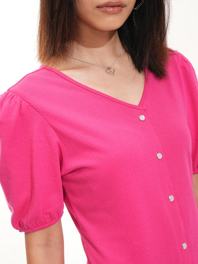Tokyo Talkies Women Pink Self Design A-Line Dress - Pink - Image 5