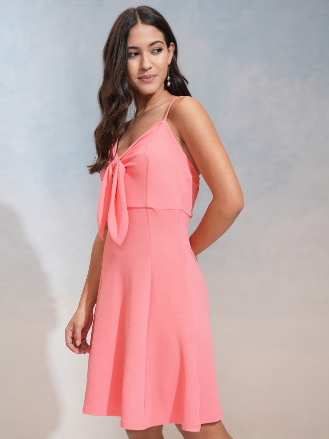 Tokyo Talkies Women Pink Solid Fit and Flare Dress - Pink - Image 4