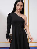 Tokyo Talkies Women Black Solid Fit And Flare Dress - Black - Image 1