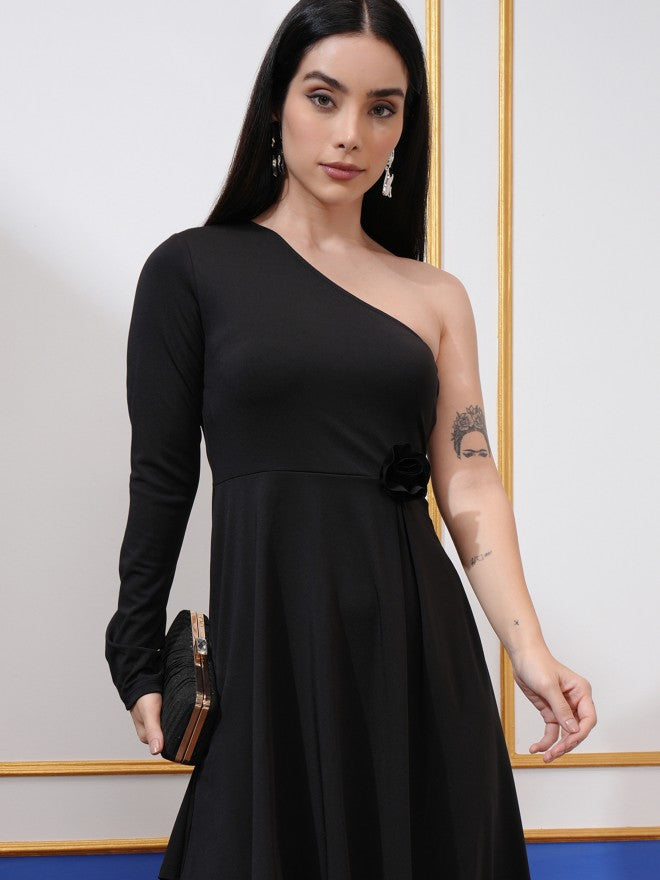 Tokyo Talkies Women Black Solid Fit And Flare Dress - Black - Image 1