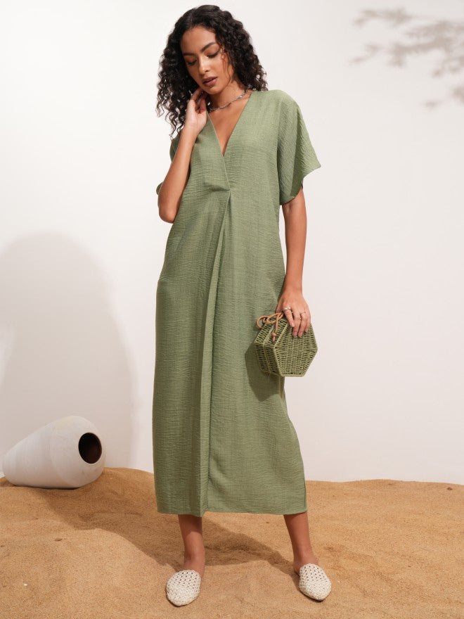 Tokyo Talkies Women Green Solid Kaftan Dress - Green - Image 1