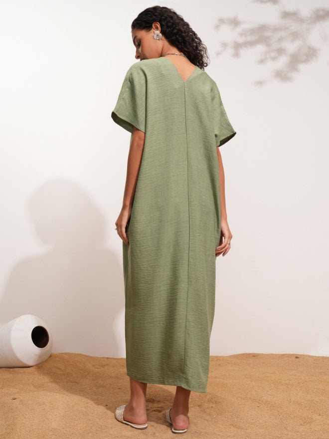 Tokyo Talkies Women Green Solid Kaftan Dress - Green - Image 2