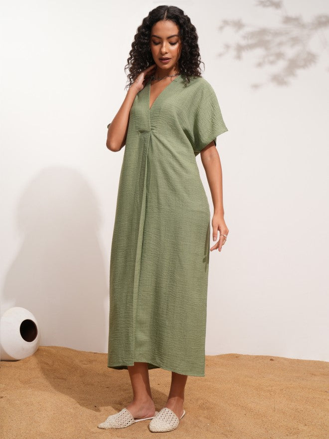 Tokyo Talkies Women Green Solid Kaftan Dress - Green - Image 3