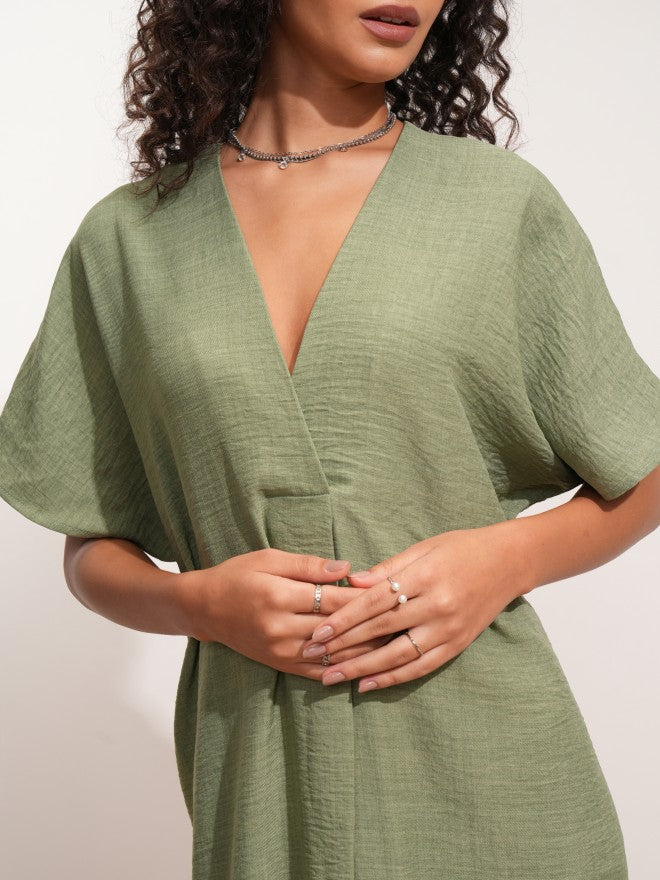 Tokyo Talkies Women Green Solid Kaftan Dress - Green - Image 4