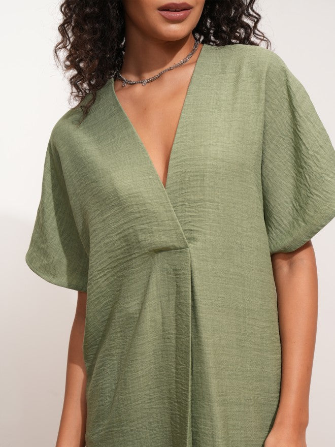 Tokyo Talkies Women Green Solid Kaftan Dress - Green - Image 6