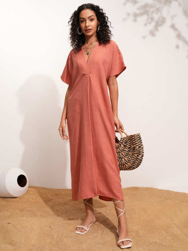 Tokyo Talkies Women Rust Solid Maxi Dress - Rust - Image 1