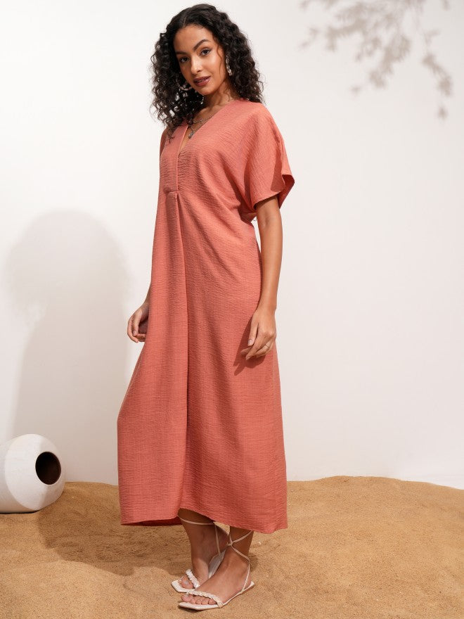 Tokyo Talkies Women Rust Solid Maxi Dress - Rust - Image 3