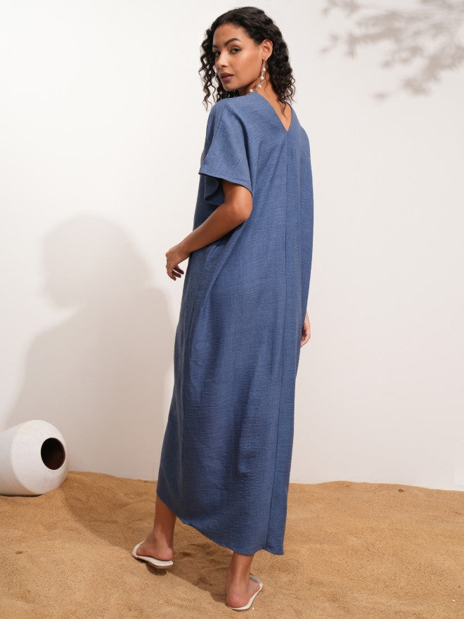 Tokyo Talkies Women Blue Solid Kaftan Dress - Blue - Image 2