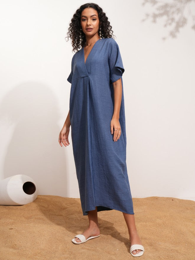 Tokyo Talkies Women Blue Solid Kaftan Dress - Blue - Image 3