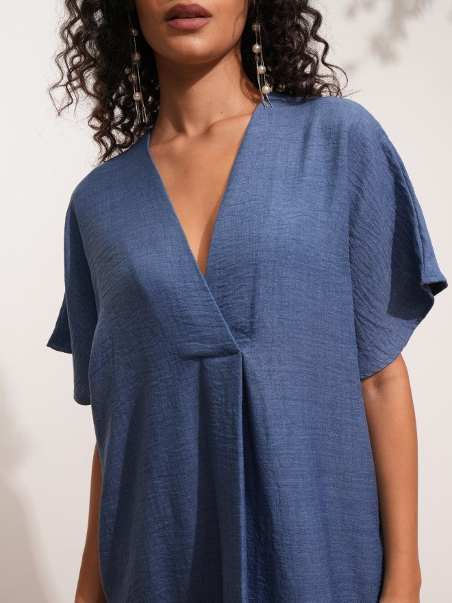 Tokyo Talkies Women Blue Solid Kaftan Dress - Blue - Image 4