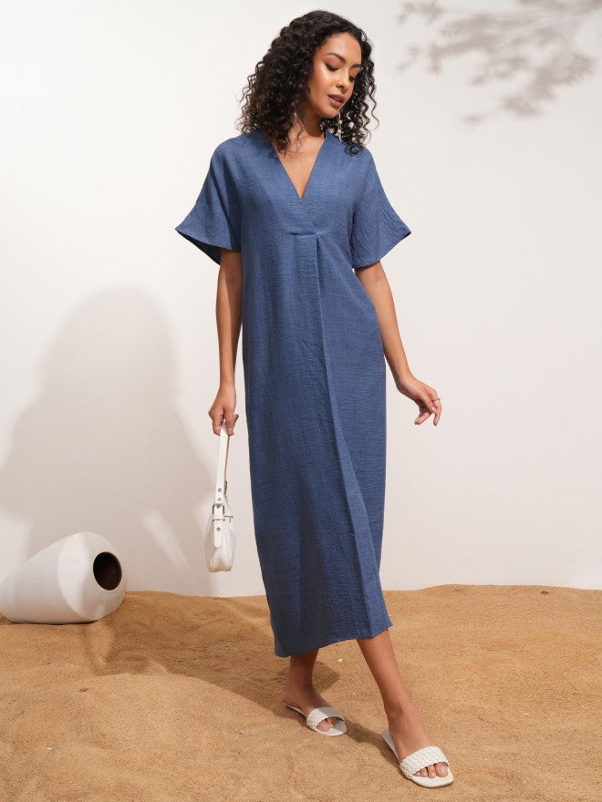 Tokyo Talkies Women Blue Solid Kaftan Dress - Blue - Image 5