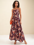 Tokyo Talkies Women Burgundy Printed Maxi Dress - Burgundy - Image 1