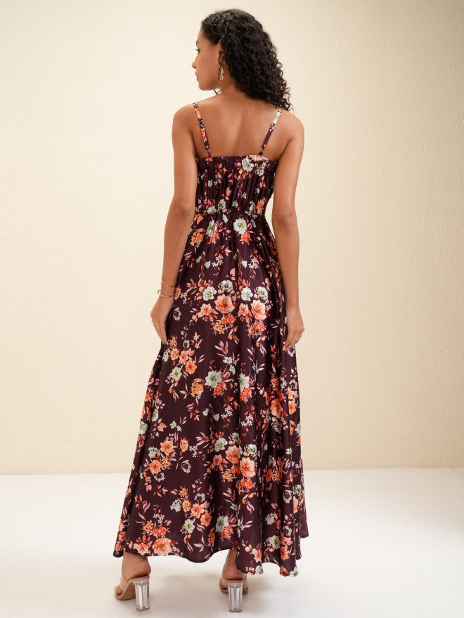 Tokyo Talkies Women Burgundy Printed Maxi Dress - Burgundy - Image 2