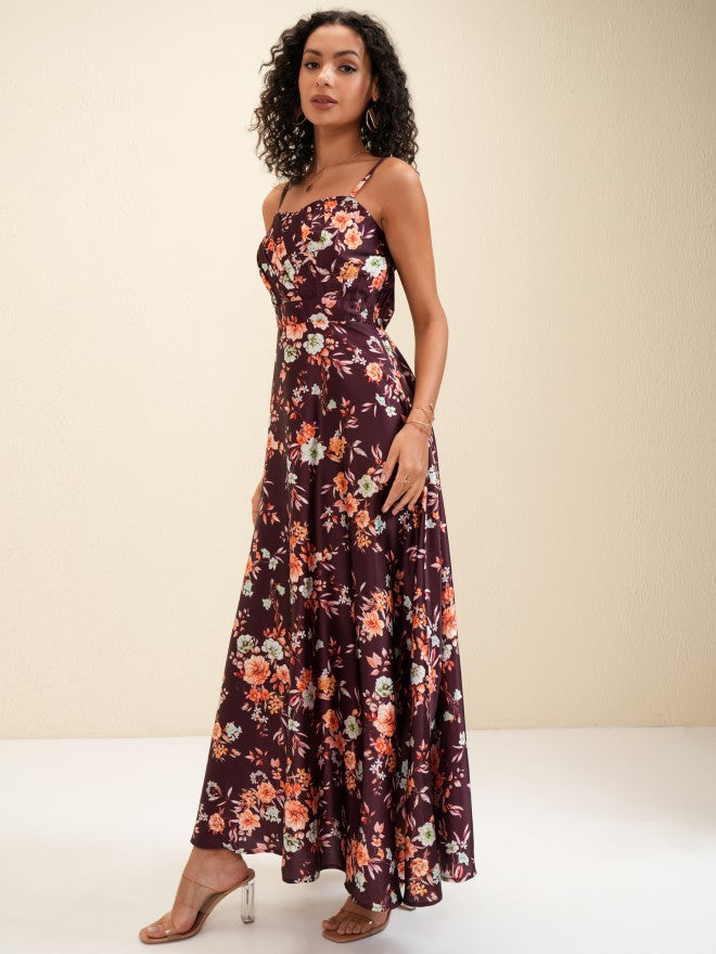 Tokyo Talkies Women Burgundy Printed Maxi Dress - Burgundy - Image 3