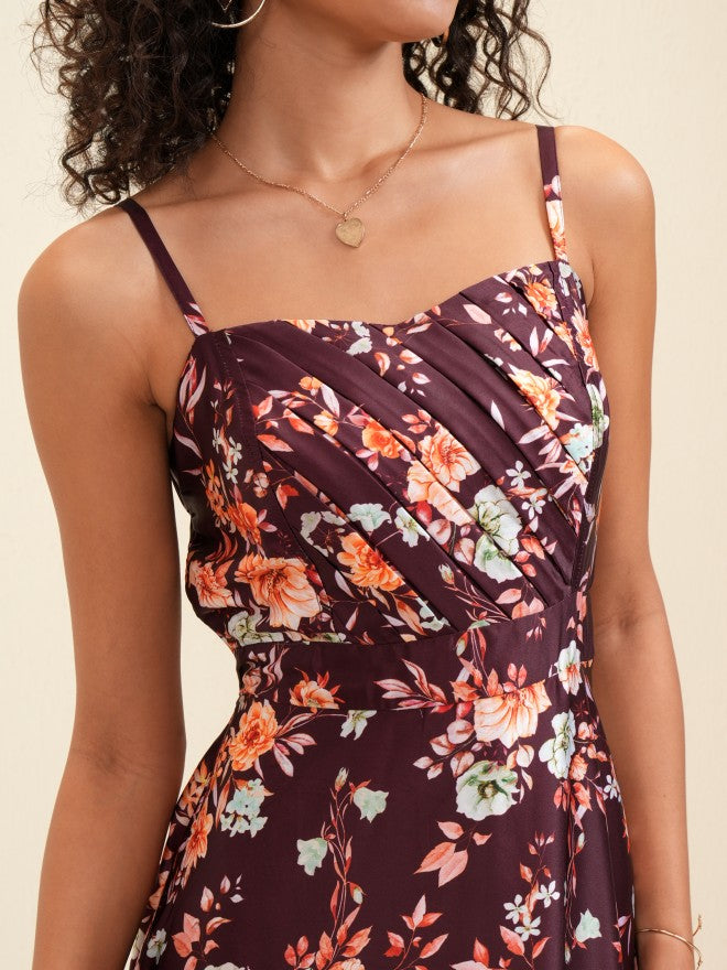 Tokyo Talkies Women Burgundy Printed Maxi Dress - Burgundy - Image 4
