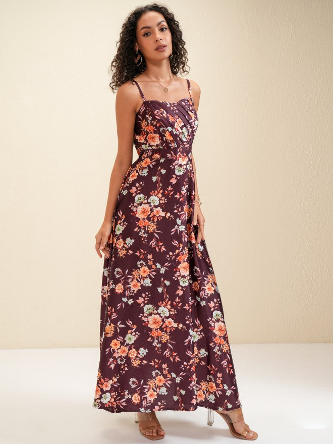Tokyo Talkies Women Burgundy Printed Maxi Dress - Burgundy - Image 5