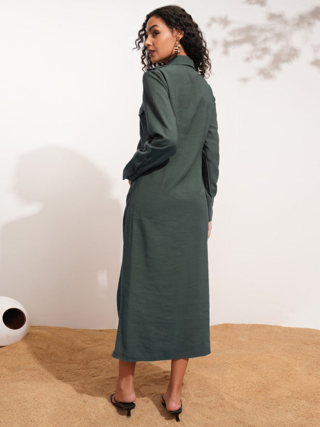Tokyo Talkies Women Charcoal Solid Shirt Dress - Charcoal - Image 2
