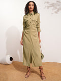 Tokyo Talkies Women Beige Solid Shirt Dress - Beige - Image 1