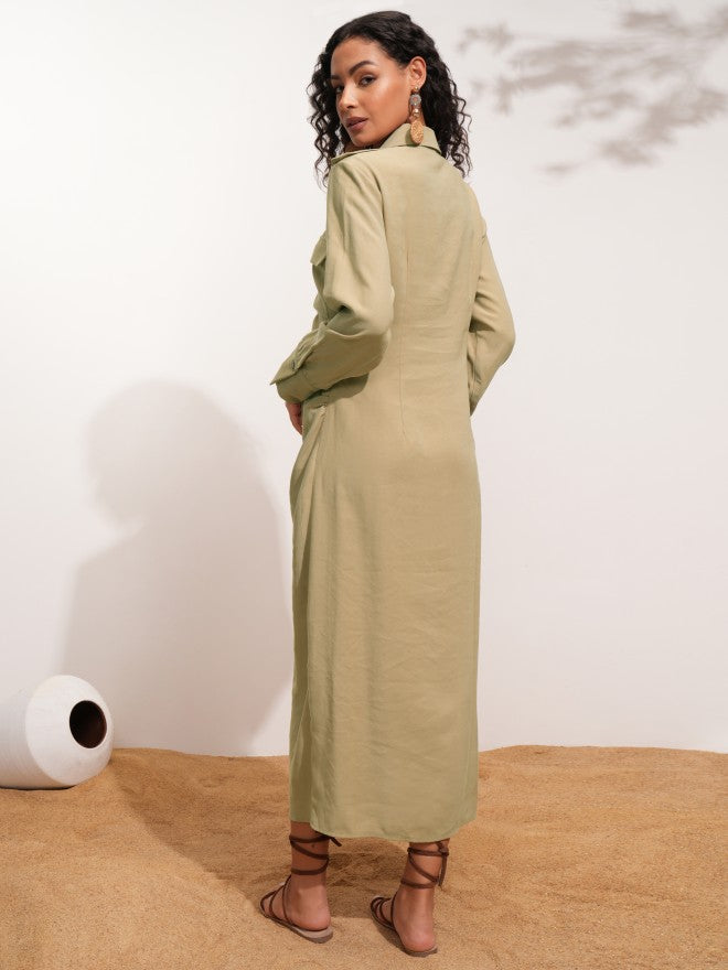 Tokyo Talkies Women Beige Solid Shirt Dress - Beige - Image 2