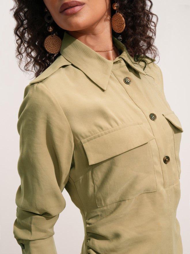 Tokyo Talkies Women Beige Solid Shirt Dress - Beige - Image 4