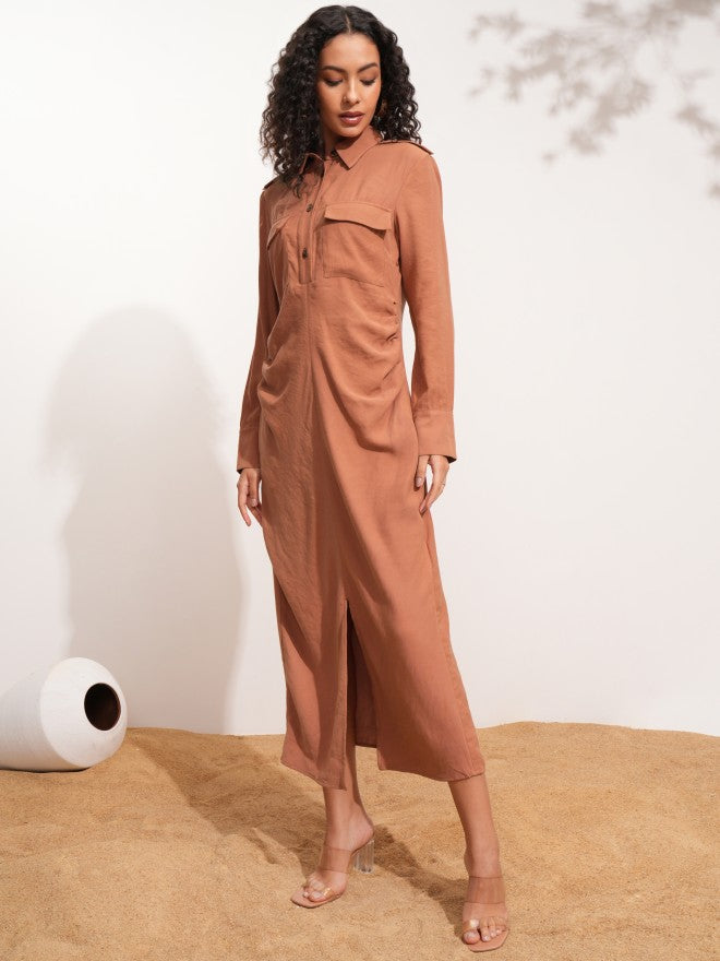 Tokyo Talkies Women Rose Solid Shirt Dress - Rose - Image 3
