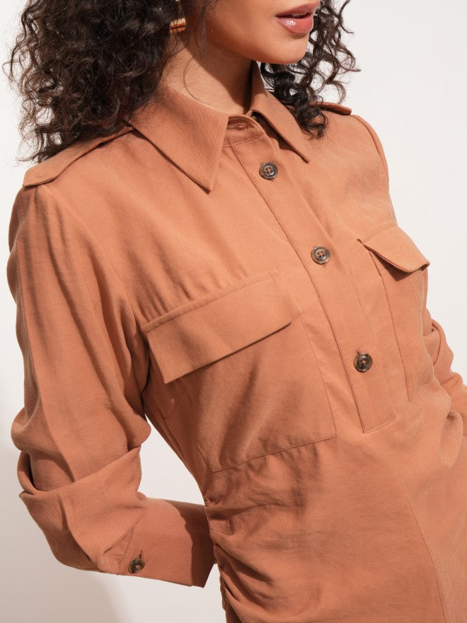Tokyo Talkies Women Rose Solid Shirt Dress - Rose - Image 4