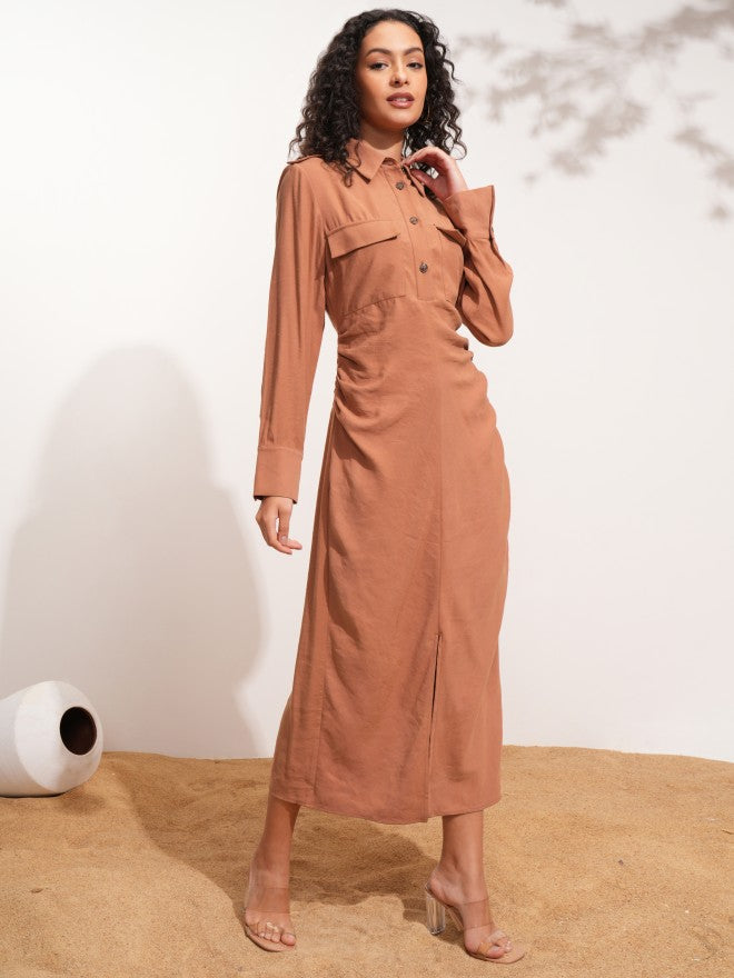 Tokyo Talkies Women Rose Solid Shirt Dress - Rose - Image 5