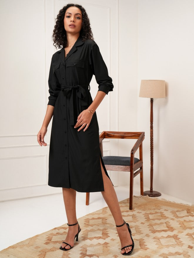 Tokyo Talkies Women Black Solid Shirt Dress - Black - Image 1