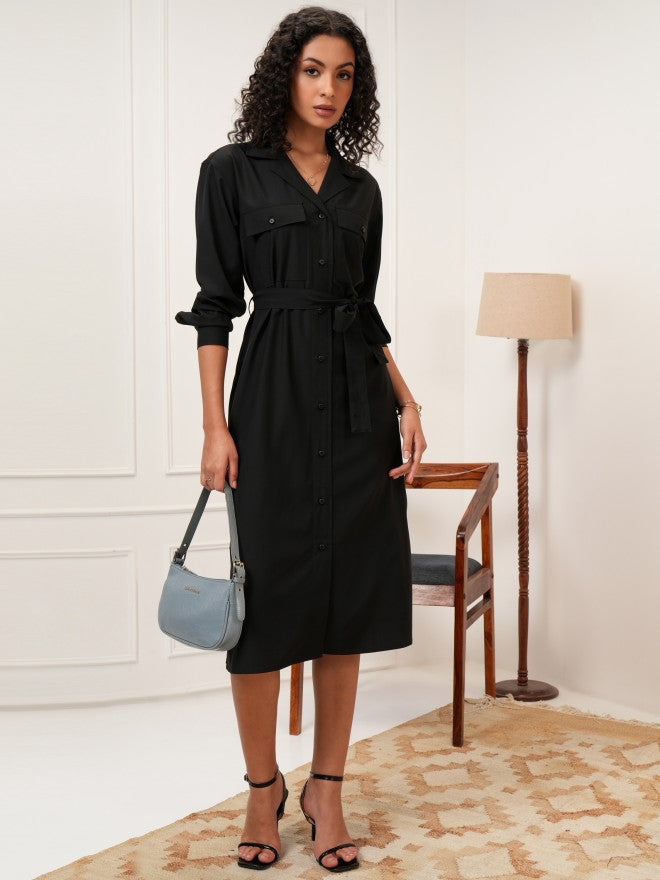 Tokyo Talkies Women Black Solid Shirt Dress - Black - Image 3