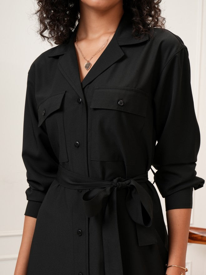 Tokyo Talkies Women Black Solid Shirt Dress - Black - Image 4