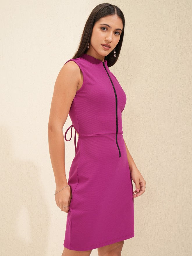 Tokyo Talkies Women Magenta Solid Sheath Dress - Magenta - Image 6