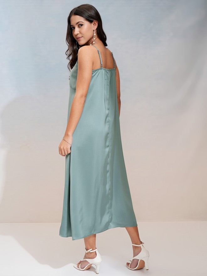 Tokyo Talkies Women Teal Solid Maxi Dress - Teal - Image 3