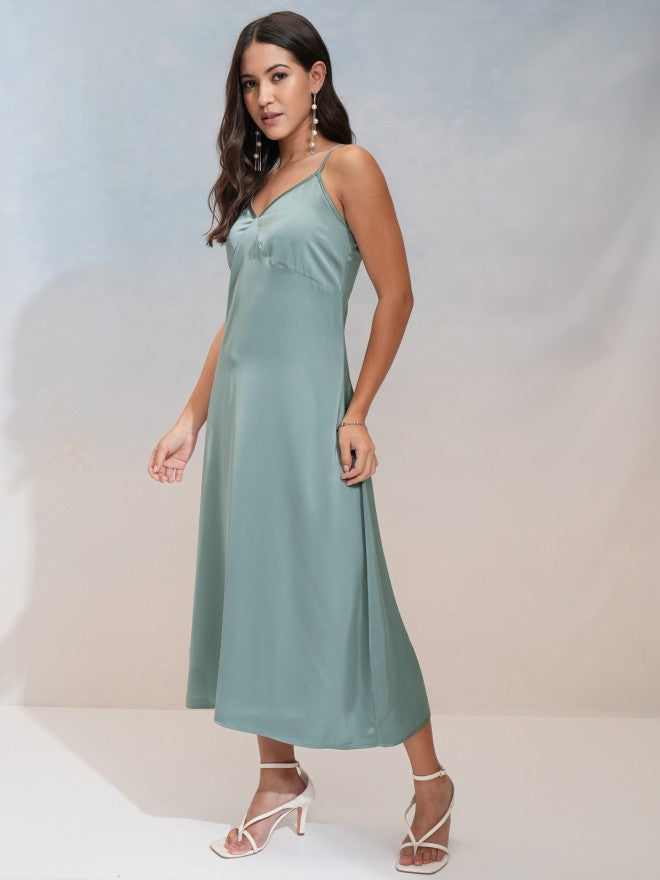 Tokyo Talkies Women Teal Solid Maxi Dress - Teal - Image 4