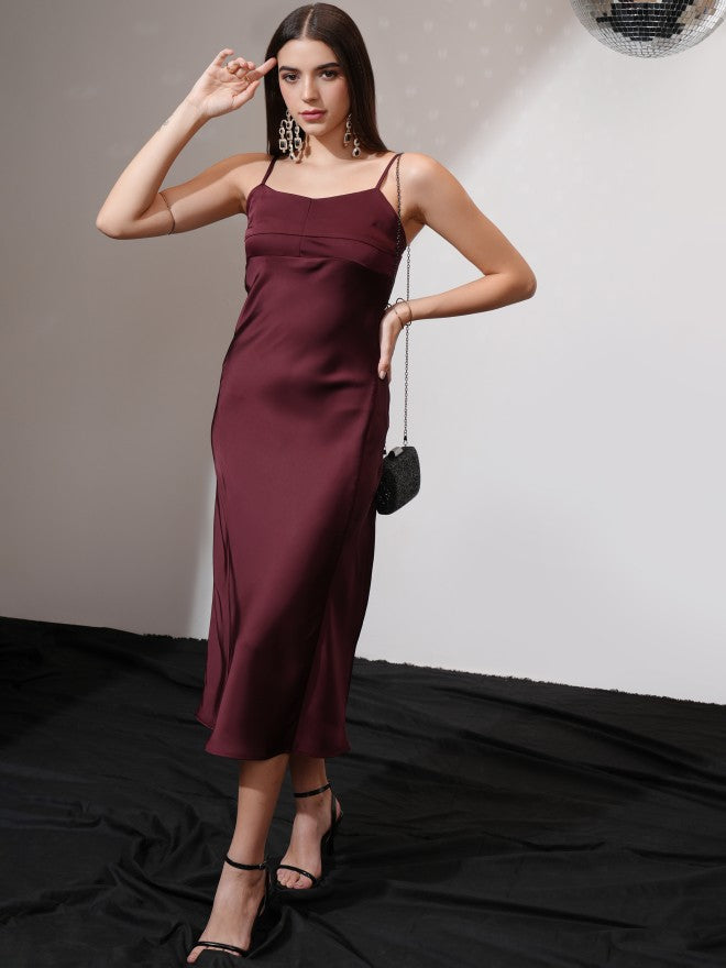 Tokyo Talkies Women Maroon Solid A-Line Dress - Maroon - Image 1