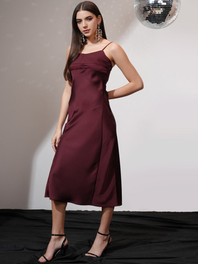 Tokyo Talkies Women Maroon Solid A-Line Dress - Maroon - Image 2