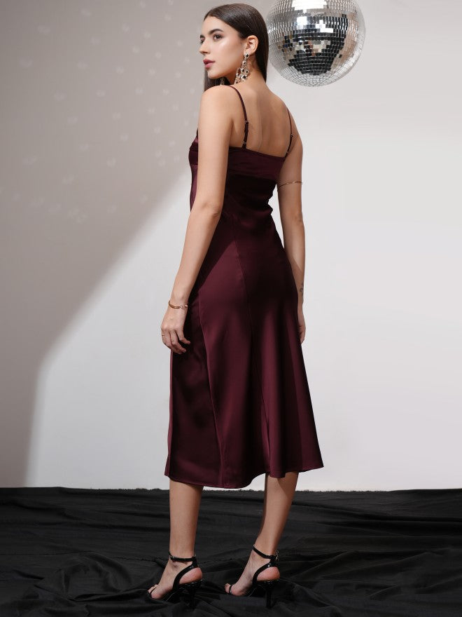 Tokyo Talkies Women Maroon Solid A-Line Dress - Maroon - Image 3